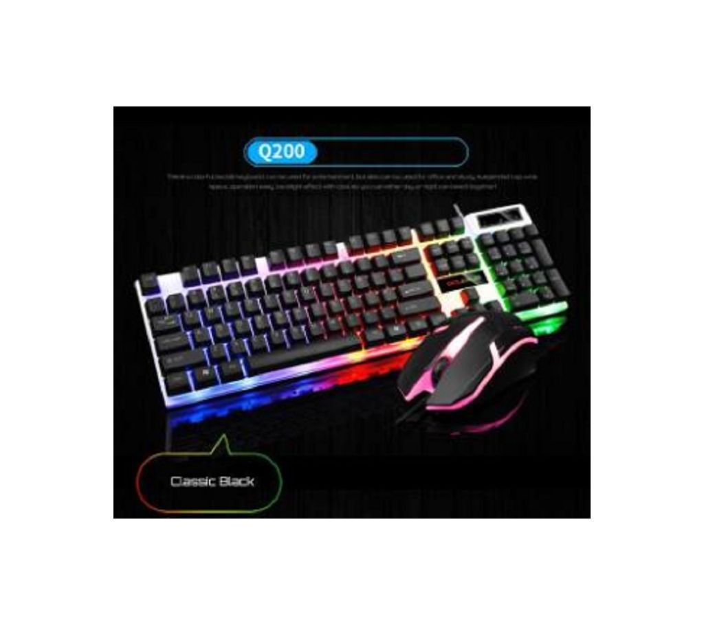 Gaming Keyboard Mouse L-Tech GCLEXUS Q200 104 keys with LED Backlit Mechanical Feel for PC Gamers Keyboard Mouse