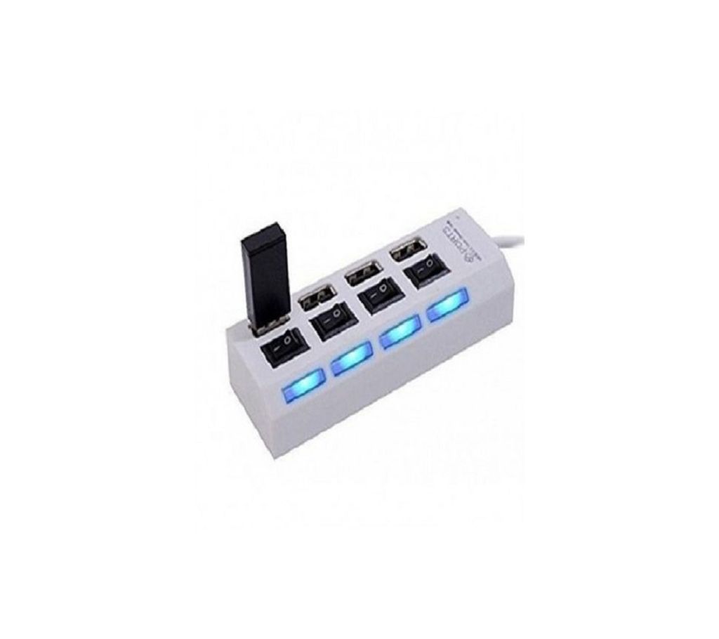 4-Port USB 2.0 HUB With Individual Power Switches - White - GNG