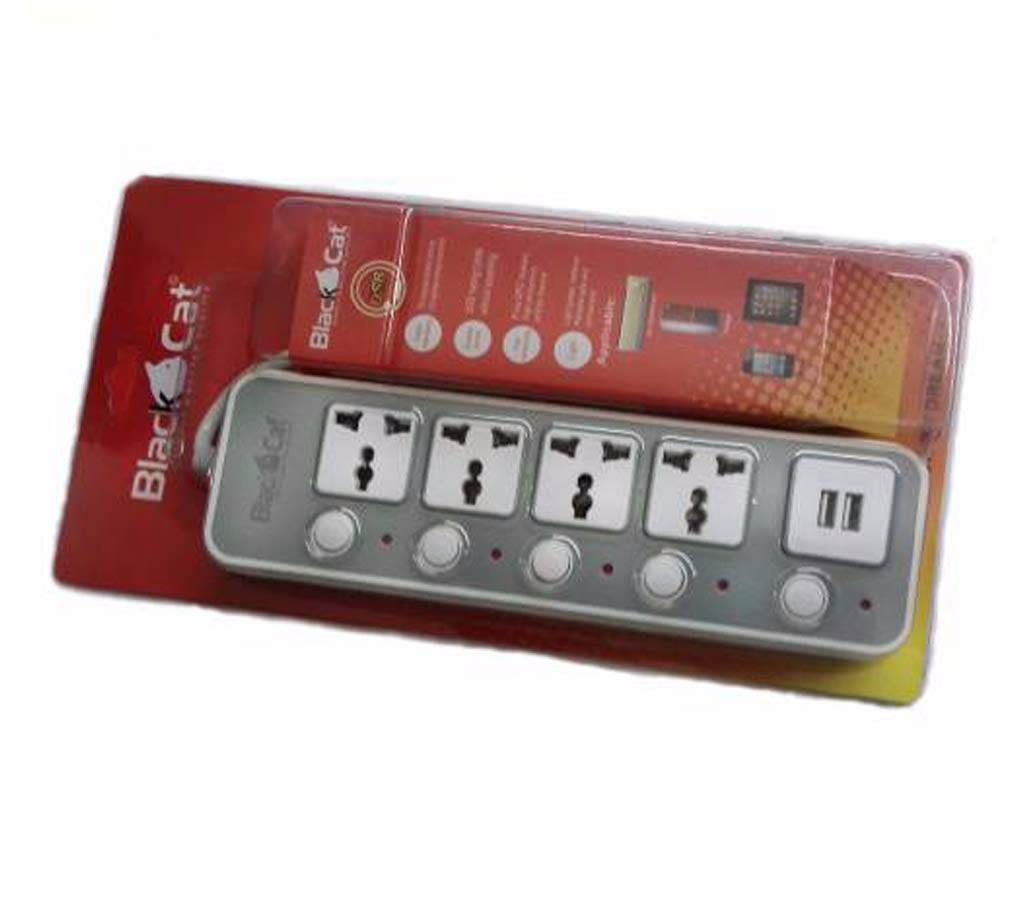 BlackCat 4 Port Multi Socket With 2 USB Socket