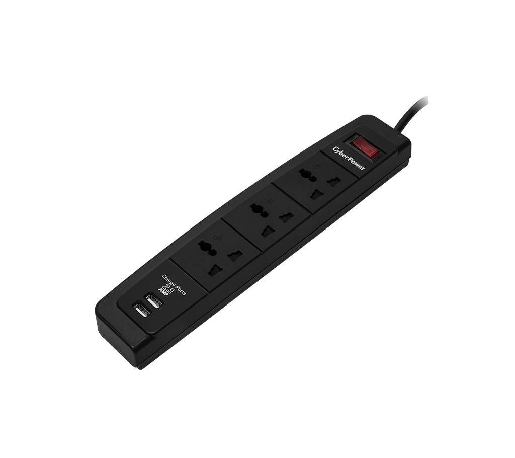 CyberPower Fire Proof Surge Protector 3 ways+ 2 USB Charging, 350 Jouls/7500 Amps, Black