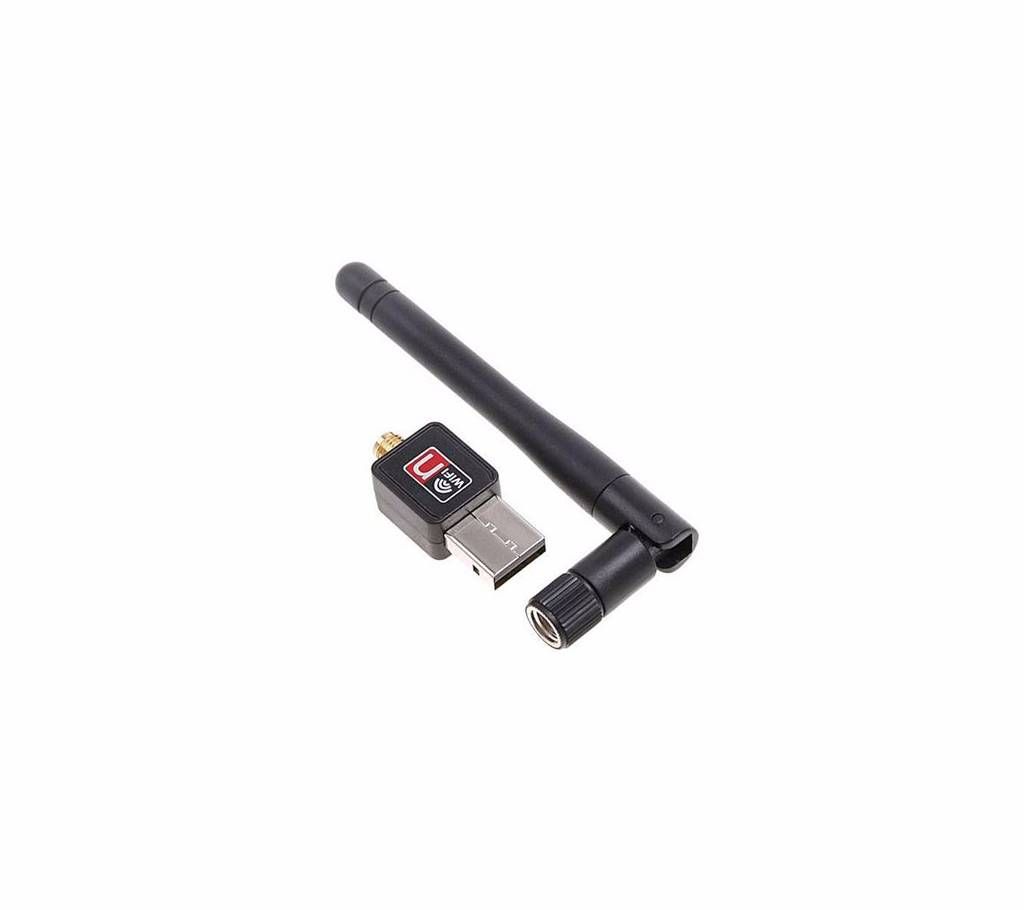 Mini USB 2.0 Port Wireless Wifi Adapter 802.IIN with Antenna - 150Mbps - Black