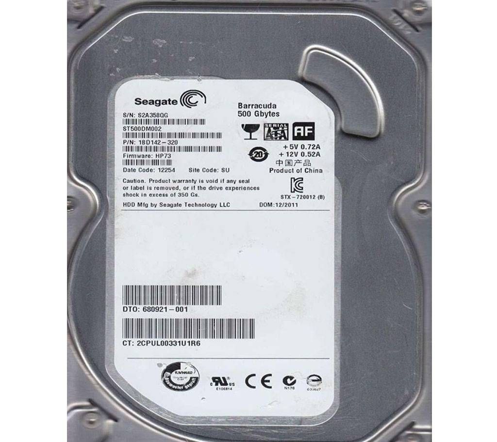 Seagate Barracuda ST500DM002, 500 GB 3.5 Internal Hard Drive - SATA - 7200 rpm - 16 MB Buffer