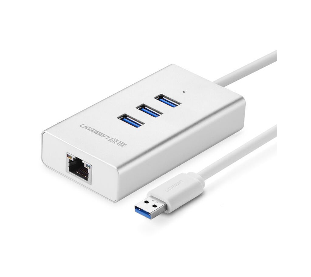Ugreen USB3.0 to 3xusb3.0 hub+ Gigabit nic aluminum shell White