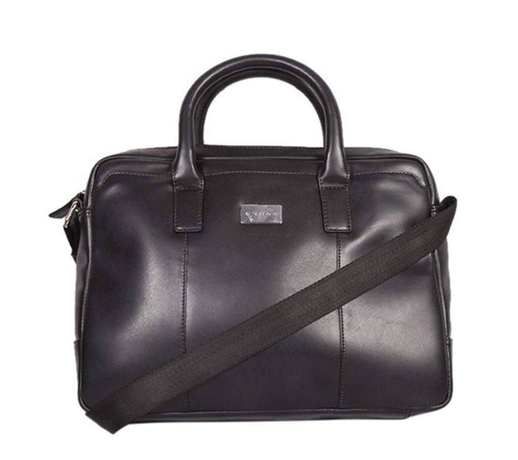 Cross Leather Laptop Bag - Black