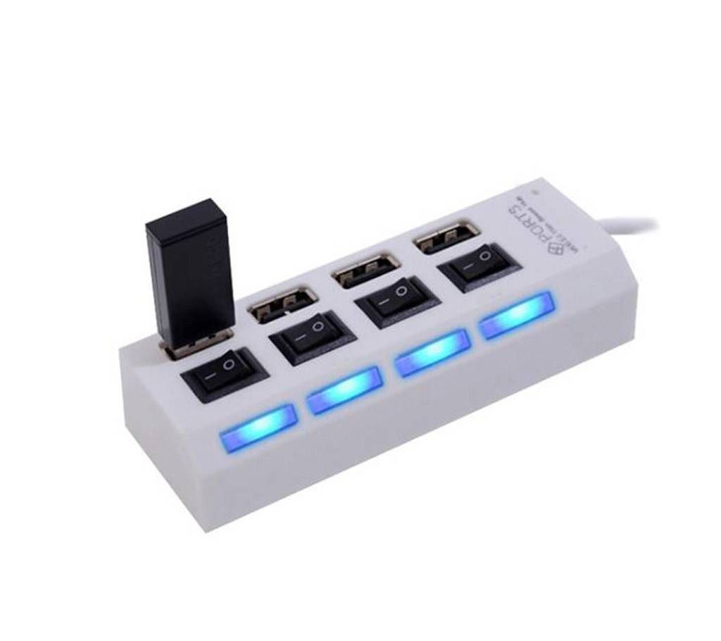 4 Ports USB 2.0 Hub LED With Switch - White Colour