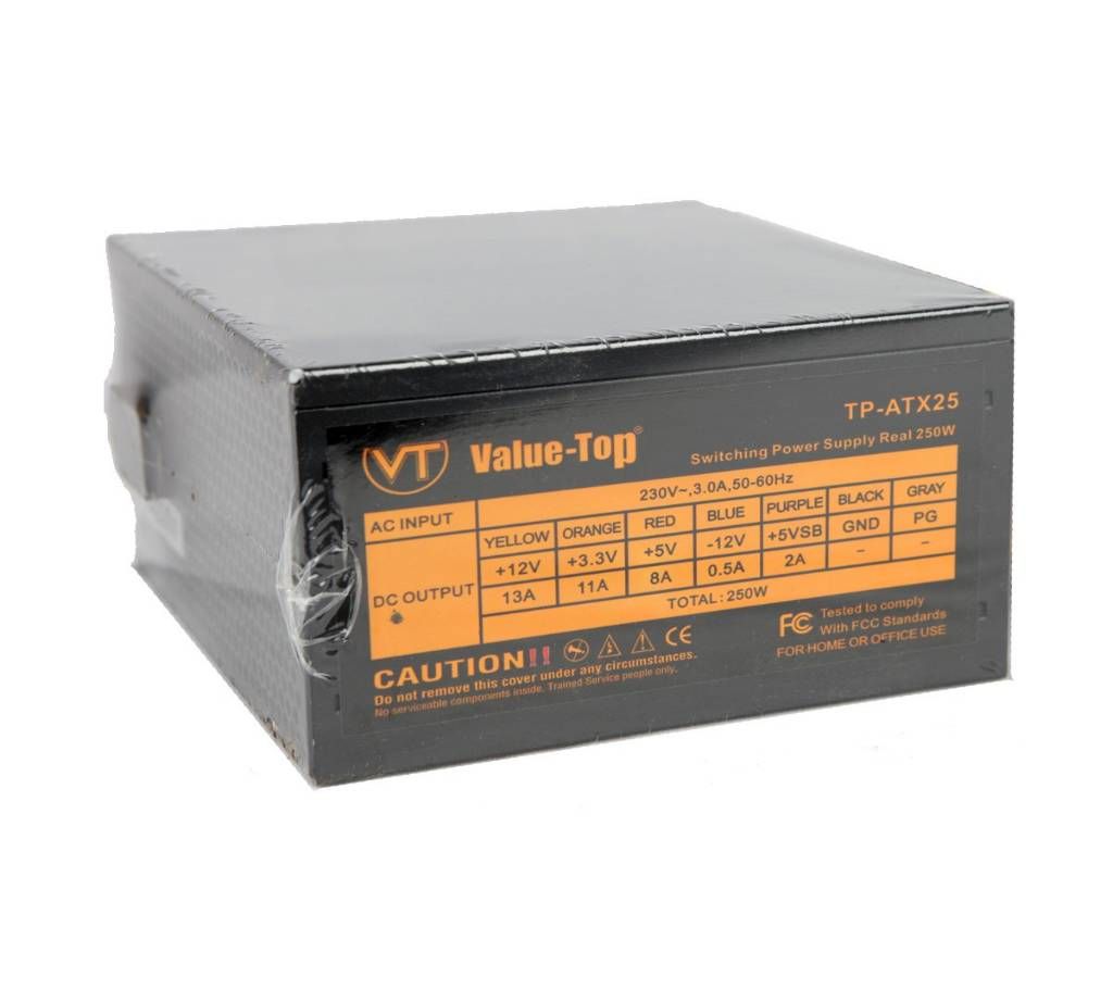 Value-Top Real 250W Black PSU Supporting High Tower Case