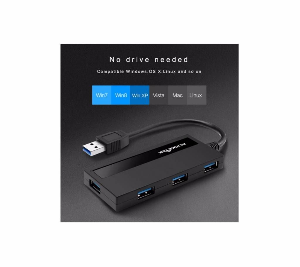 Rocketek multi usb 3.0 hub 4 port adapter