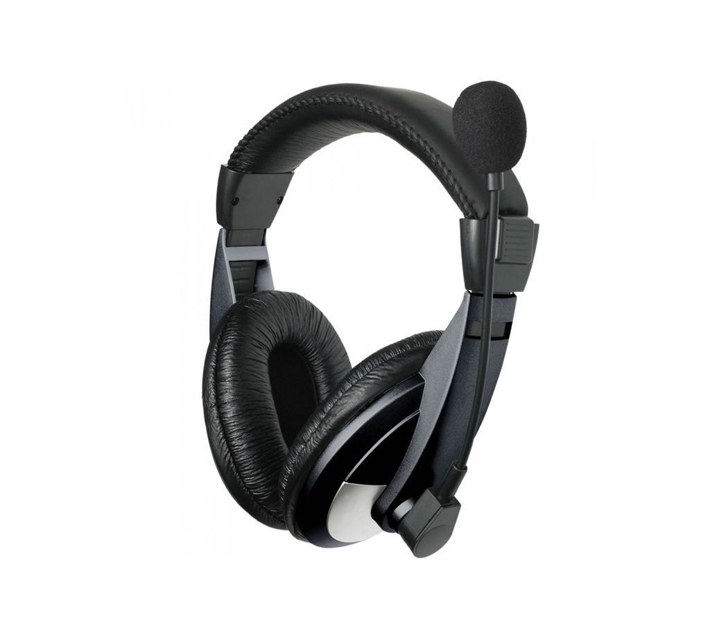 Astrum HS120 Large Stereo Headphones + Mic Large Cup - Black Wired Headset with Mic