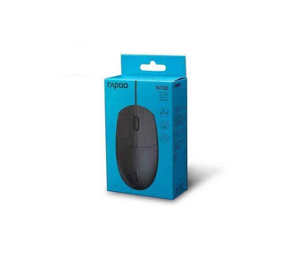 RAPOO N100 USB Wired Optical Mute Mouse Black 1000DPI for Home Office Computer Mouse