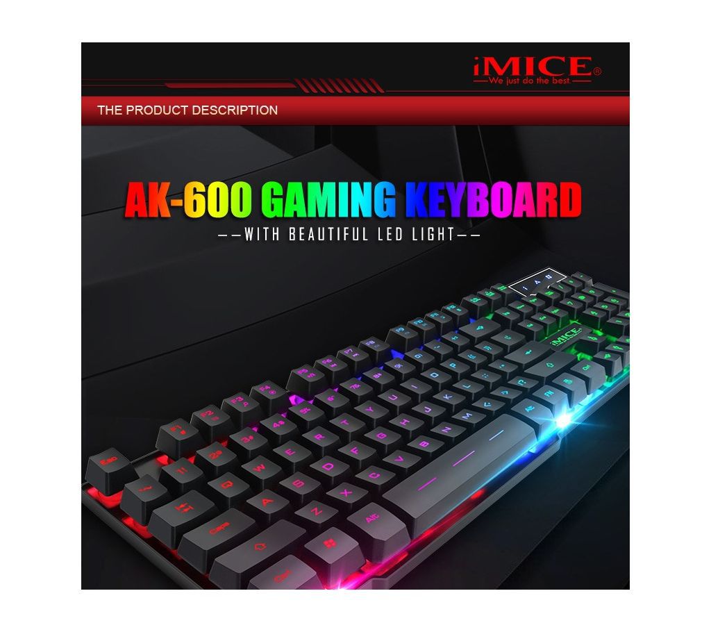 IMICE AK-600 WIRED USB FLOATING KEYCAP CHARACTERS GLOW BACKLIT GAMING KEYBOARD (BLACK)