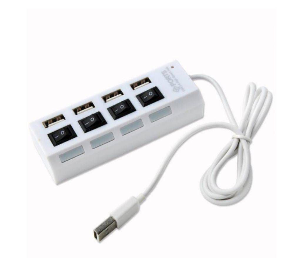 4 port USB 2.0 hub with switches - White