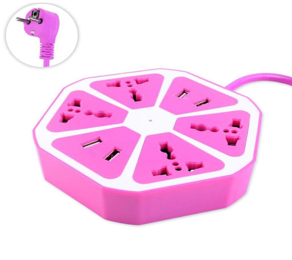 Original 4 USB And Four Socket Multiplug Pink