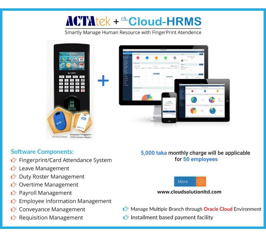Cloud-HRMS with Fingerprint (50 emp)