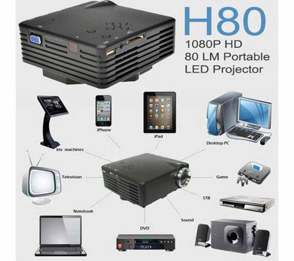 New 1080P HD80 Portable LED Projector