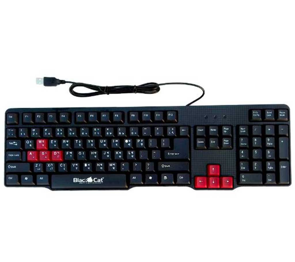 Black Cat usb Keyboard With Gaming Key