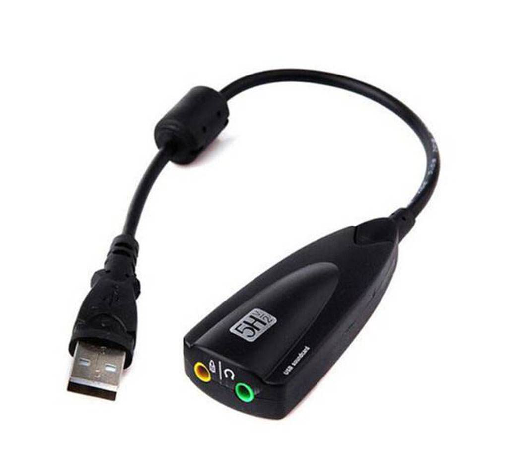 USB 3D Sound Card Adapter with Cable Line - Black