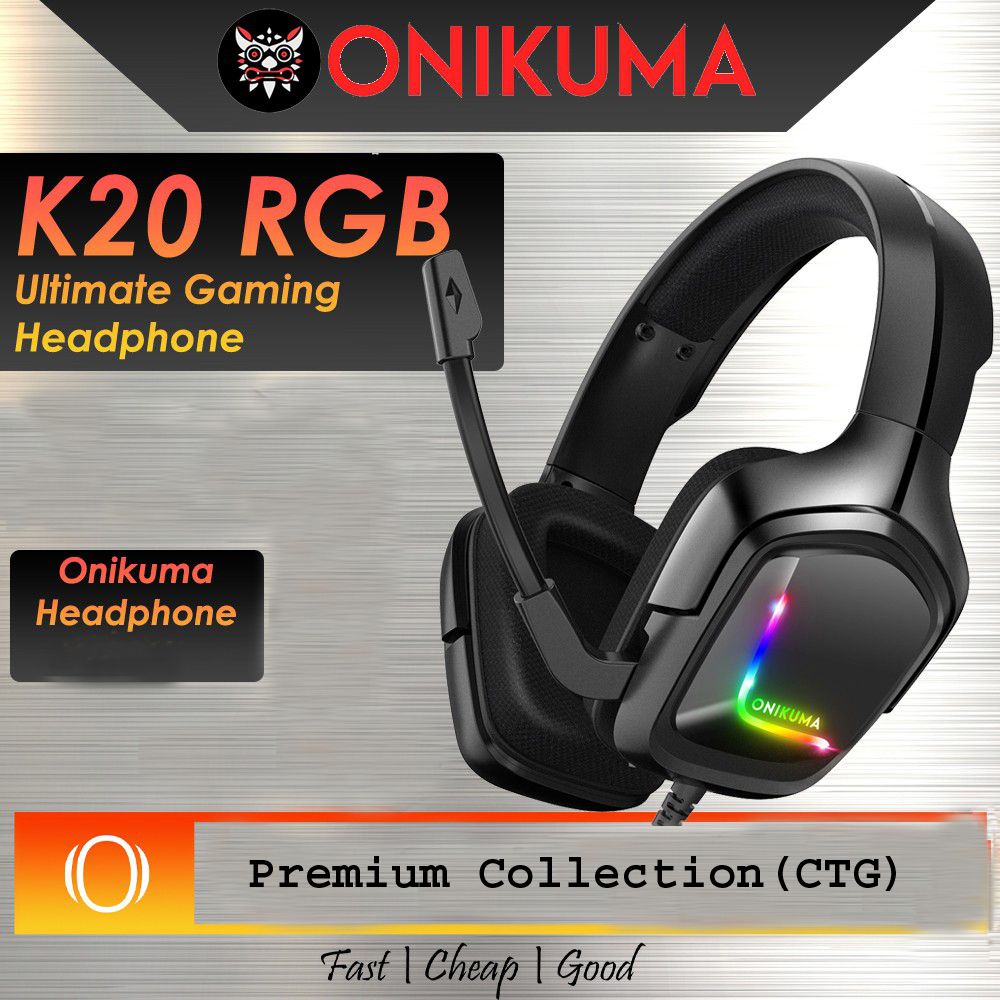 ONIKUMA K20 RGB Ultimate Gaming Headphones Oval-Ear Earphones Gaming Headsets with Microphone for PC Mobile Phone