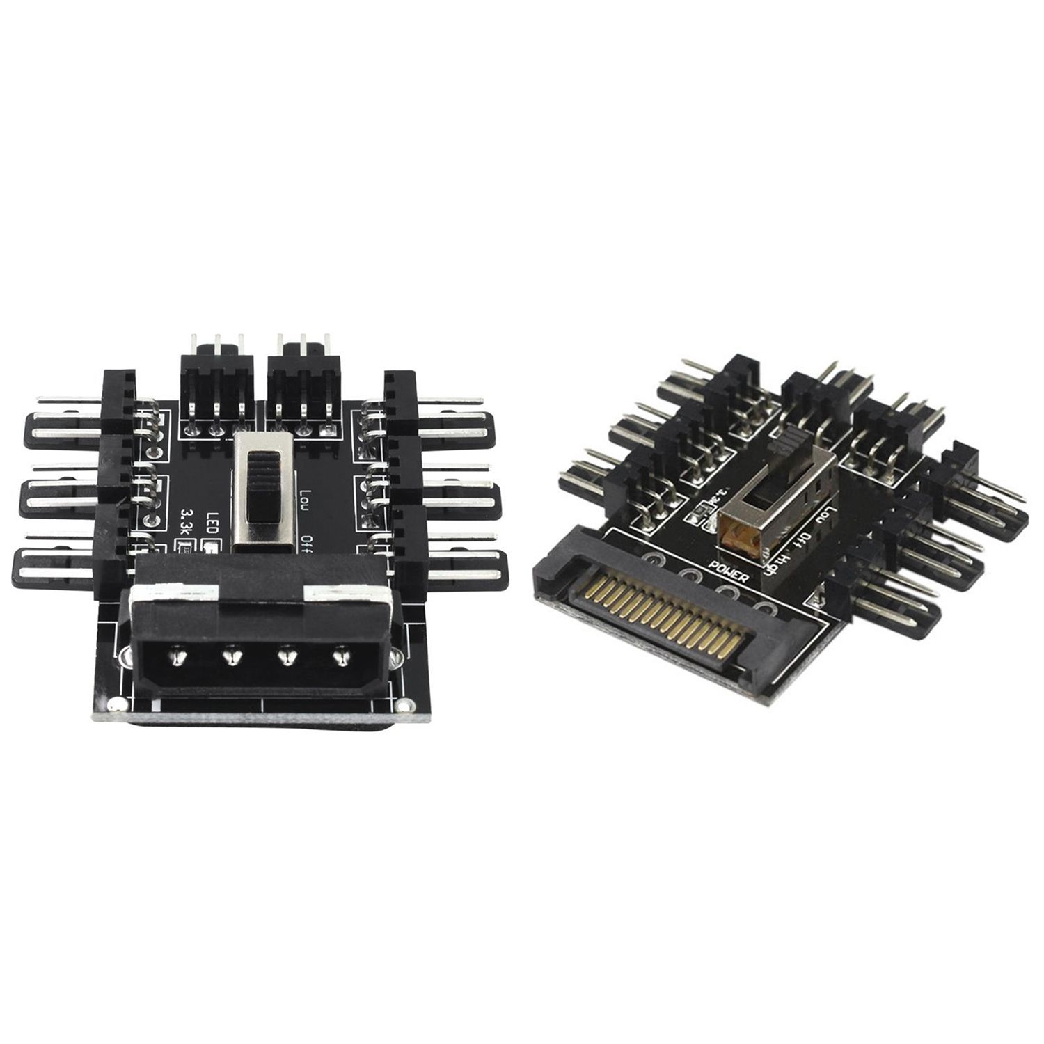 Multi Way Splitter Cooling Fan Hub PC Computer SATA 1 to 8 3Pin 12V Power Socket PCB Adapter XXM8 & PC 1 to 8 4Pin ， Fan Hub