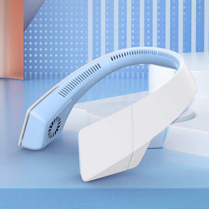 Household Silent Hanging Neck Type Leafless Fan USB Charging Mini Outdoor Portable U-shaped Sports Fan 2400mA