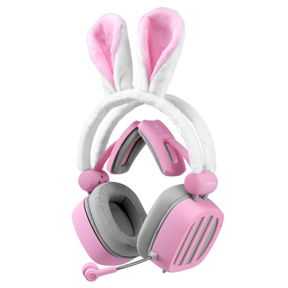 XIBERIA S21 Pink Rabbit Ears Headset 3.5mm Gaming Headset Passive Noise Cancelling Headset 7.1 Virtual Channel Live Headset