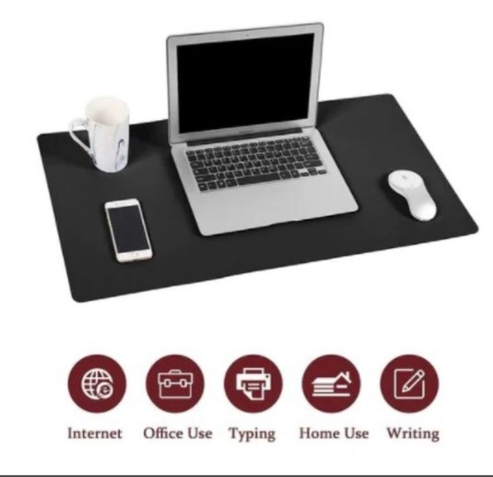 Large Executive Desk Pad with Leather- Panels Black