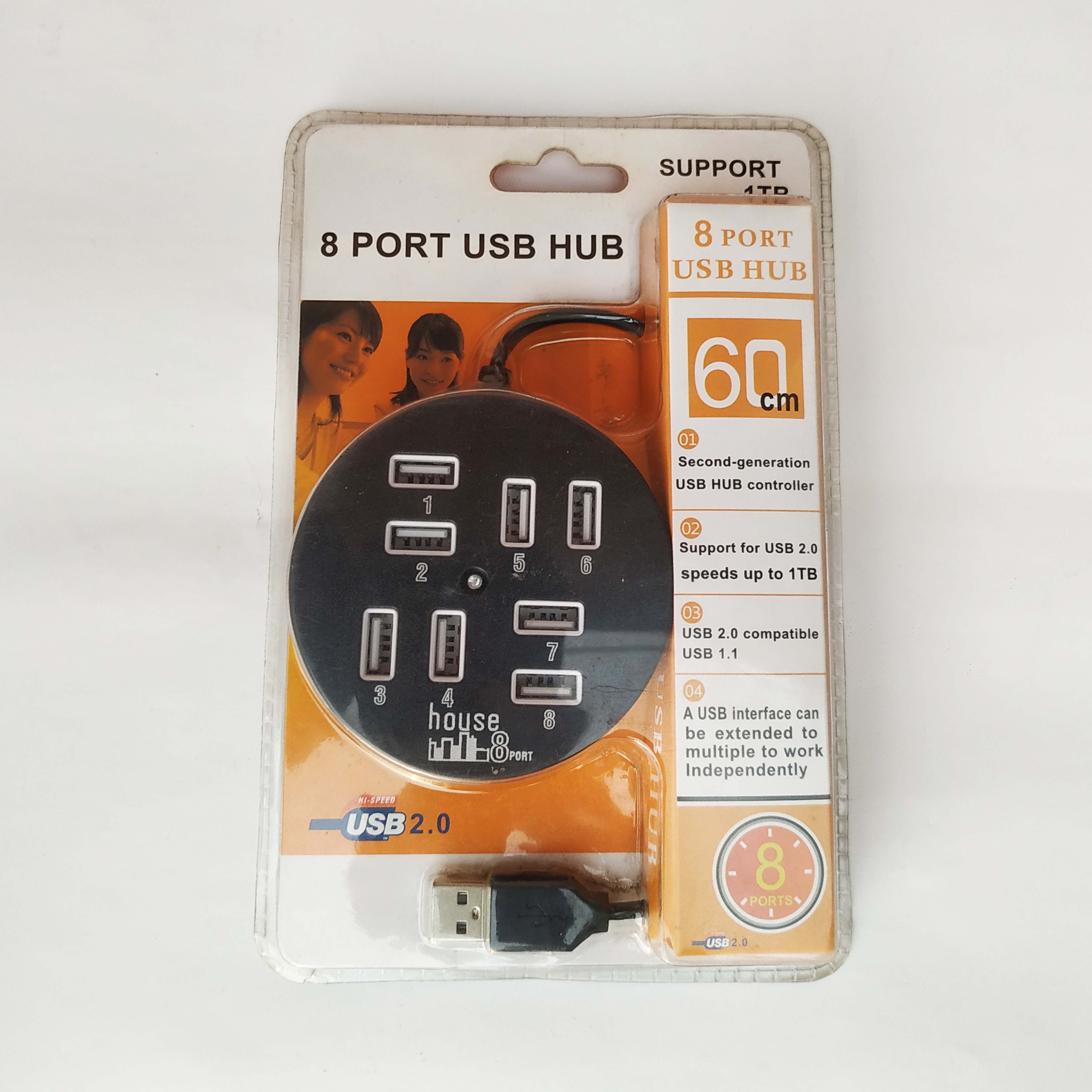 8 Ports USB 2.0 Hub LED USB Hub With Switch - Black