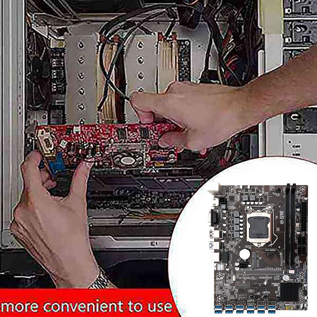 B250C BTC Mining Motherboard with Screwdriver Kit 12 USB3.0 to PCI-E Graphics Slots LGA1151 DDR4 RAM SATA3.0 VGA MSATA