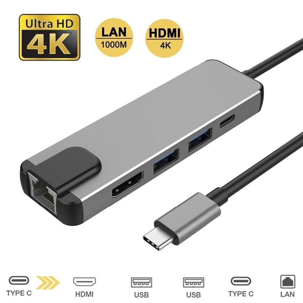Type C Hub HDMI USB C Hub to Gigabit Ethernet RJ45 LAN Adapter MacBook Pro Thunderbolt 3 USB-C Charger Port