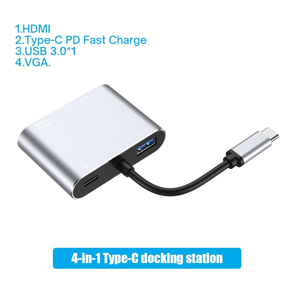 5 in 1 USB 3.0 Hub For Computer VGA Laptop Adapter PD Charge 5 Ports HDMI 4K 3.5mm Audio Notebook Type-C Splitter Dock Station（3 in 1）