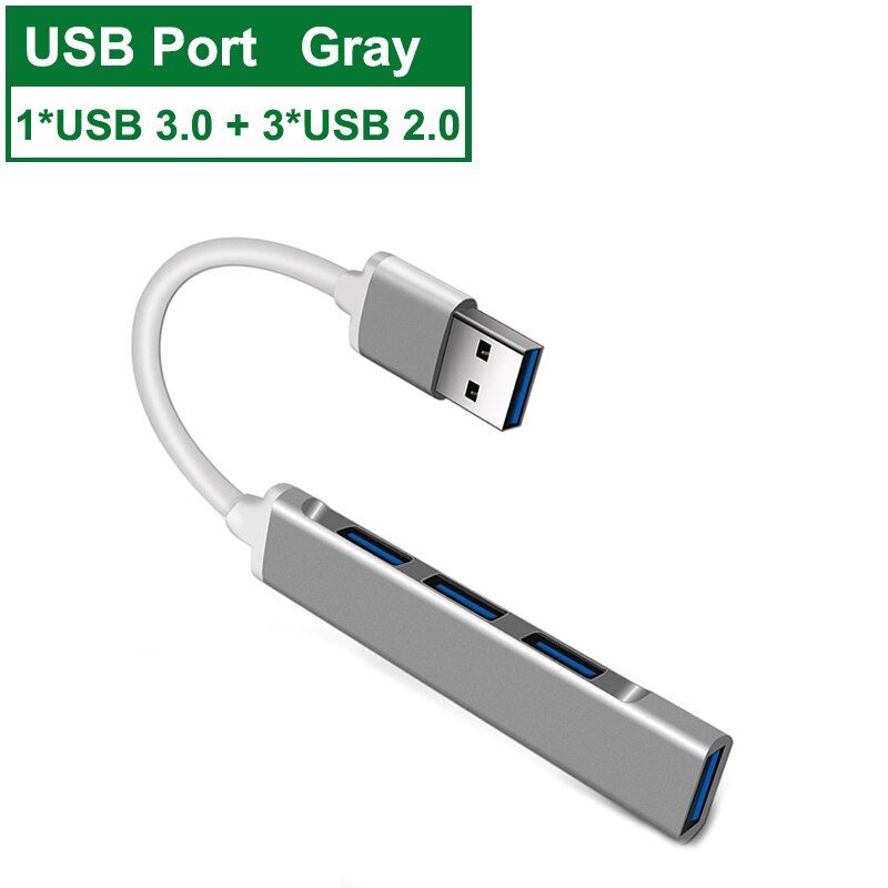 4 Port USB Extender for PC Desktop / Laptop with 5Gbps USB 3.0 High-Speed Transmission Port Plug and Play Support OTG Function（USB grey）