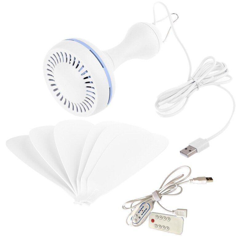 Silent 6 Leaves USB Powered Canopy Ceiling Fan 2/4/8 Hours Timer 4 Speed USB Fan with 3.7m Cable for Camping Outdoor Bed