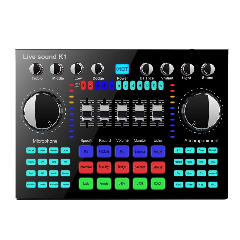 K1 Computer Phone Voice Changer HIFI Live Sound Card Mixer Board Streaming Bluetooth 5.0 Universal