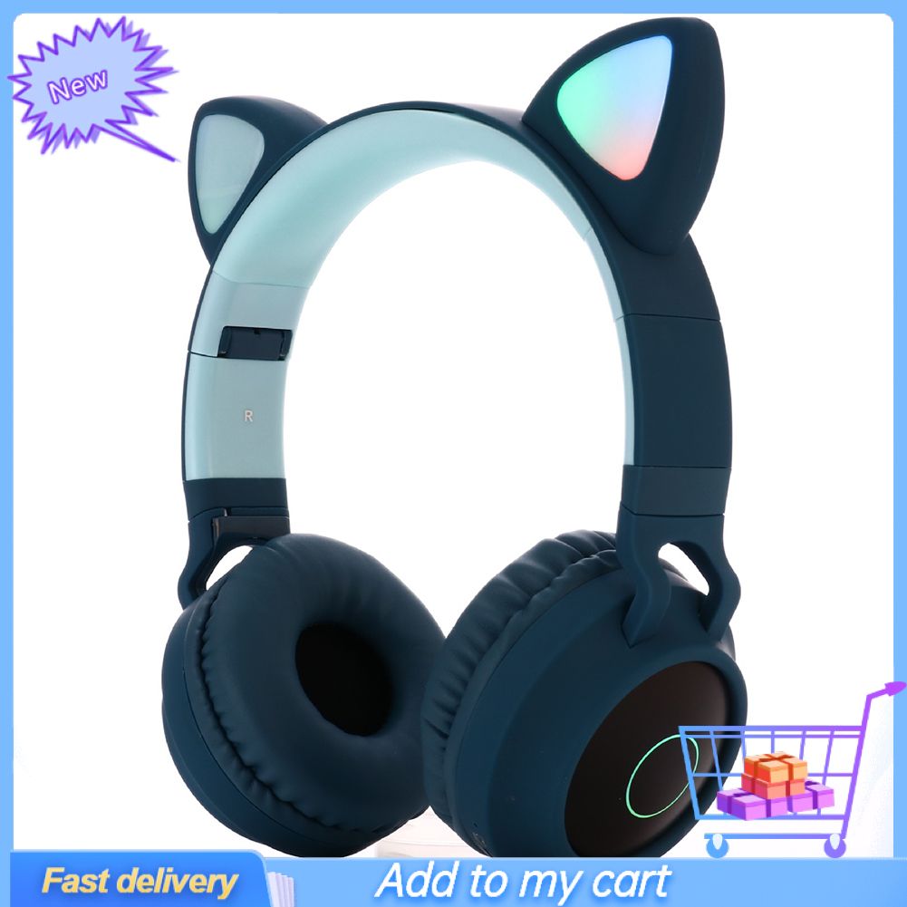 Cute Cat Ear Bluetooth-compatible Wireless LED Light Glow Headset Girl Earphones Headphone