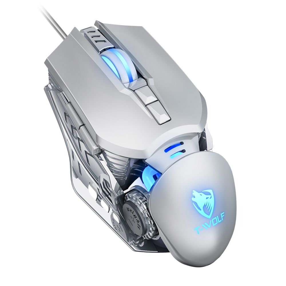 T-WOLF G530 Wired Gaming Mouse 7 Button 4 Color Backlight 1200-6400 Adjustable DPI Office Mouse Built-in Weights for Laptop/PC Pink