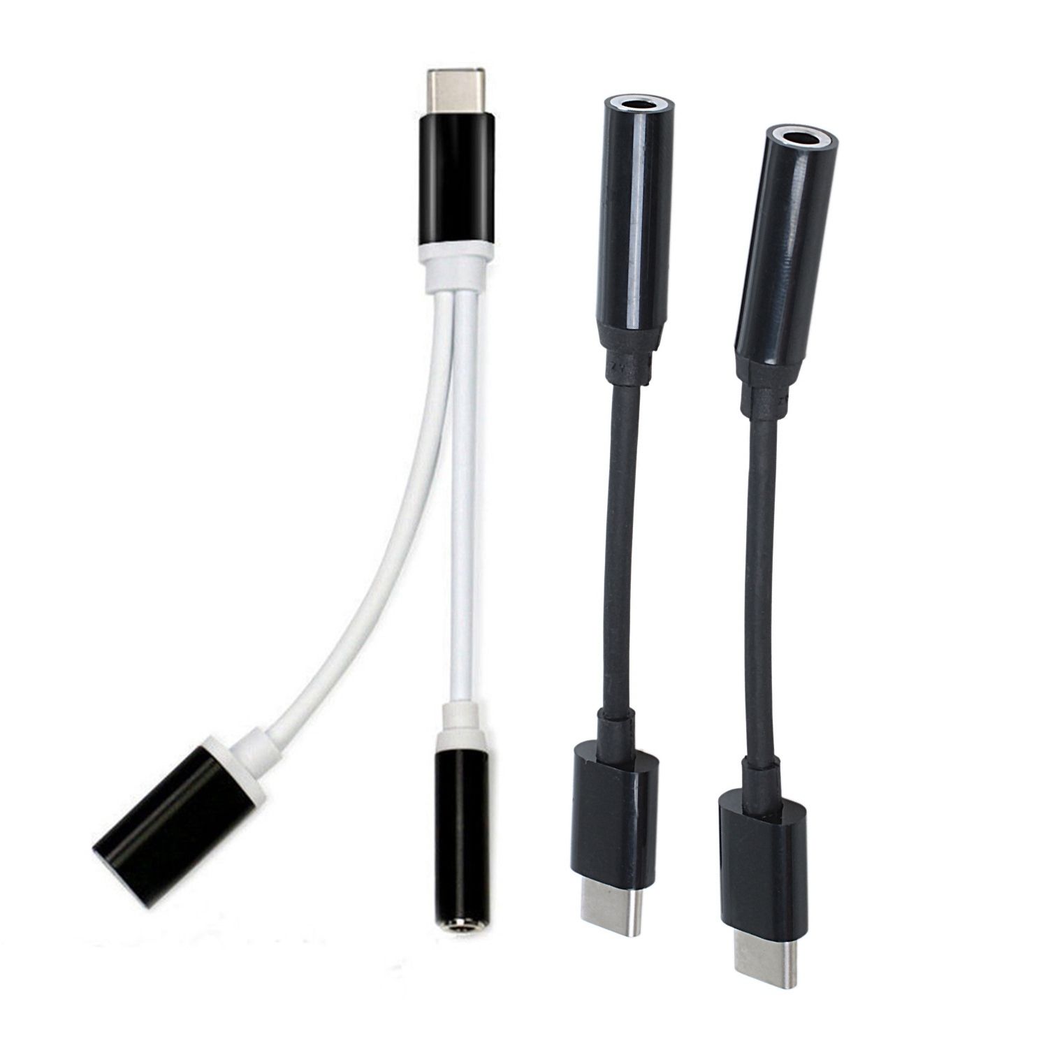 1x Black USB TYPE-C to 3.5 Audio Cable TYPE-C Headset Cable TYPE-C Phone Charging Adapter & 2 Pack USB C to 3.5mm Headphone Jack Adapter, Type C Male to 3.5mm Female AUX Jack