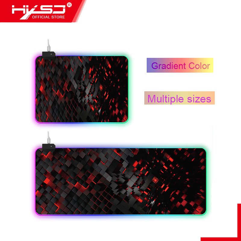 HXSJ WTU-151-L Red Square RGB Mouse Pad Lock Edge Large Magic Color Luminous Non Slip Keyboard Pad Electronic Game Desk Pad
