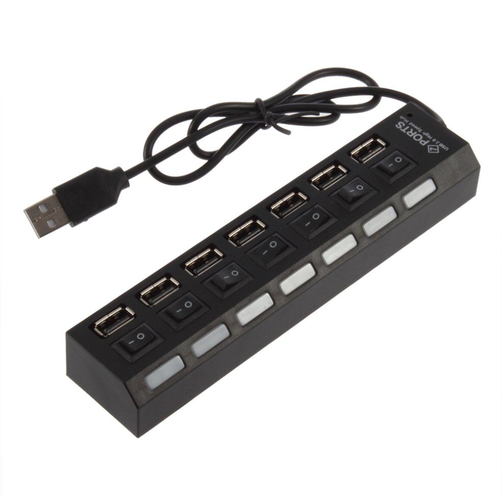 ON/OFF Switch 7 Port USB 2.0 High Speed HUB Sharing Switch For Laptop PC-black