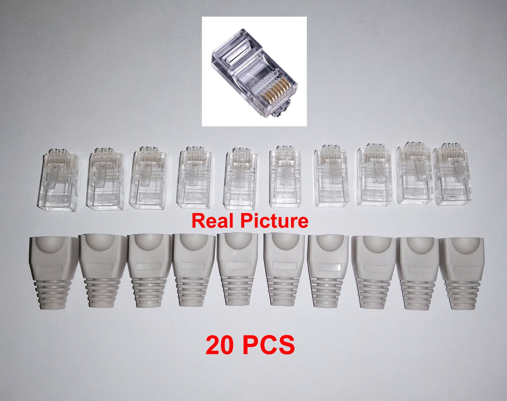 20 PCS RJ45 Network Connector + CAP CAT5e CAT6 Transparent Networking Cable Connectors