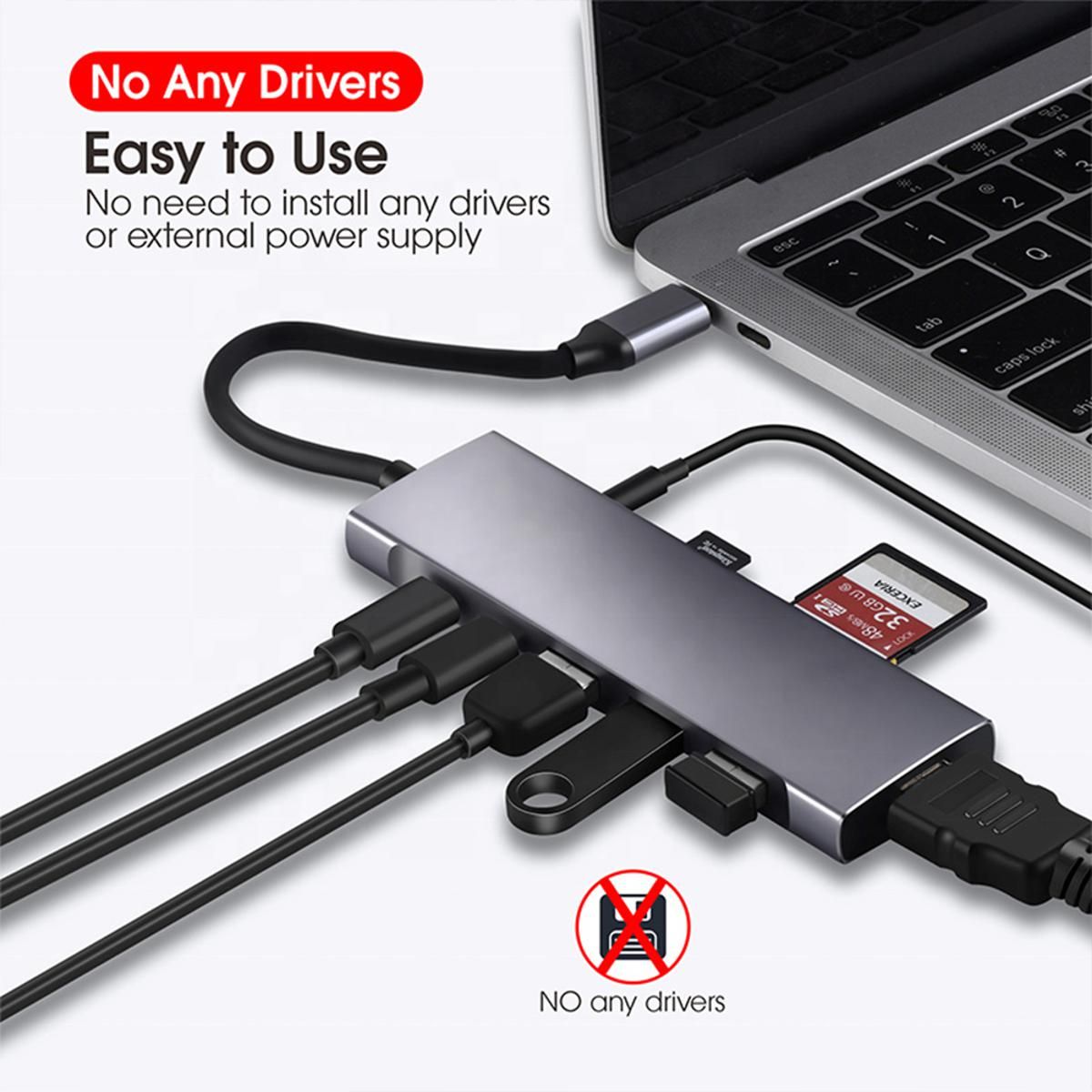 9 In 1 Usb Type  C  Adapter Hub, With Hdmi-compatible 4k Pd Gigabit Ethernet Vga Usb3.0 Audio Sd/tf Ports Expander, For Windows