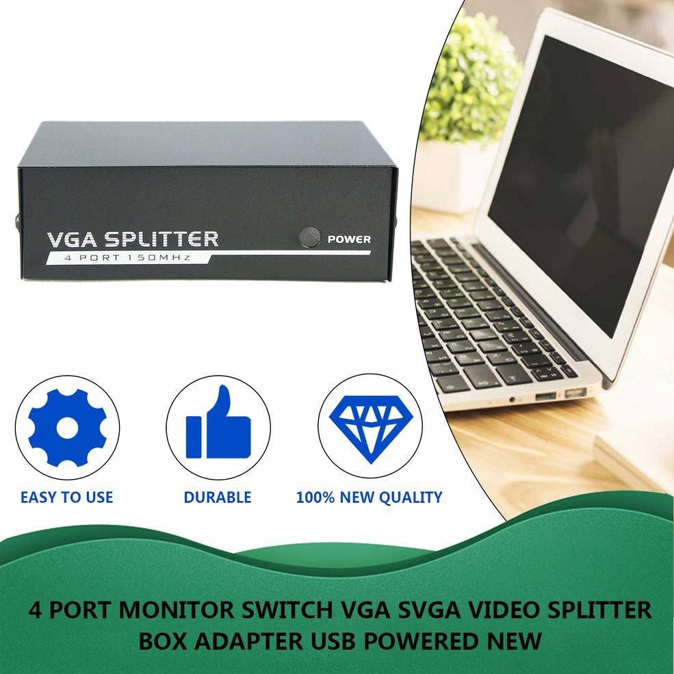 MAIKOU 4 Port Monitor Switch VGA SVGA Video Splitter Box Adapter USB Powered NEW