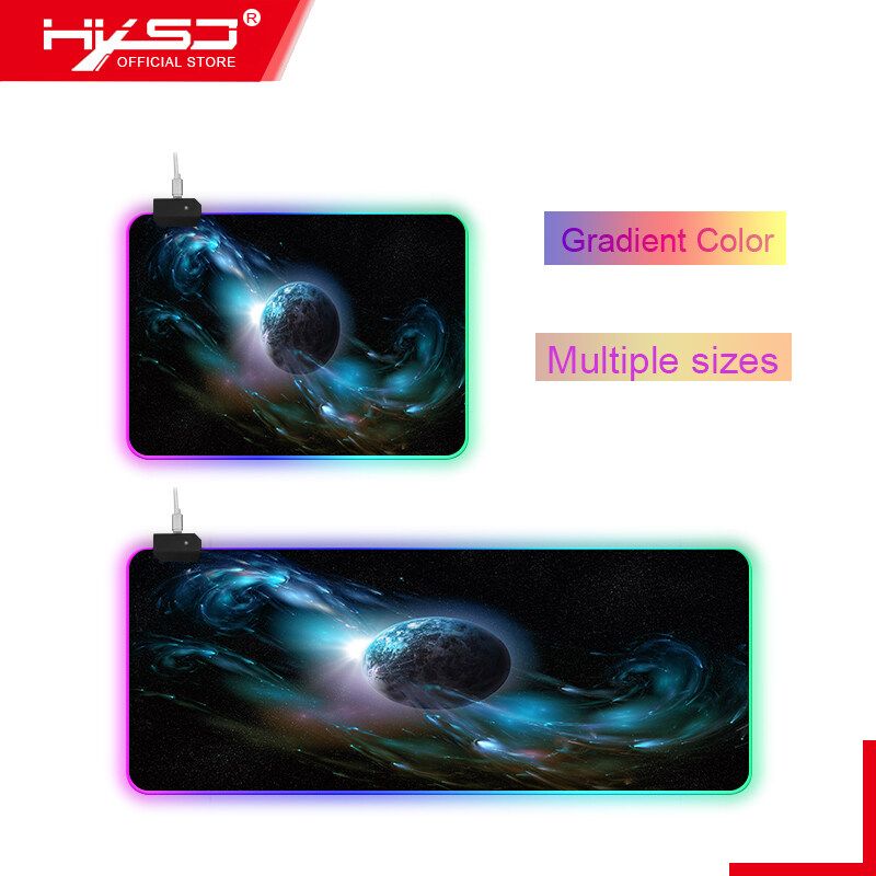HXSJ WTU-148-L Planet-19 RGB Mouse Pad Lock Edge Large Magic Color Luminous Non Slip Keyboard Pad Electronic Game Desk Pad