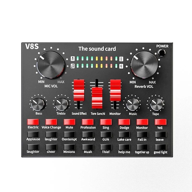 V8S Live Sound Card, Voice changer device, Mini Sound Mixer Board, Portable Sound Mixer Multiple Sound Effect for Mobile Phone