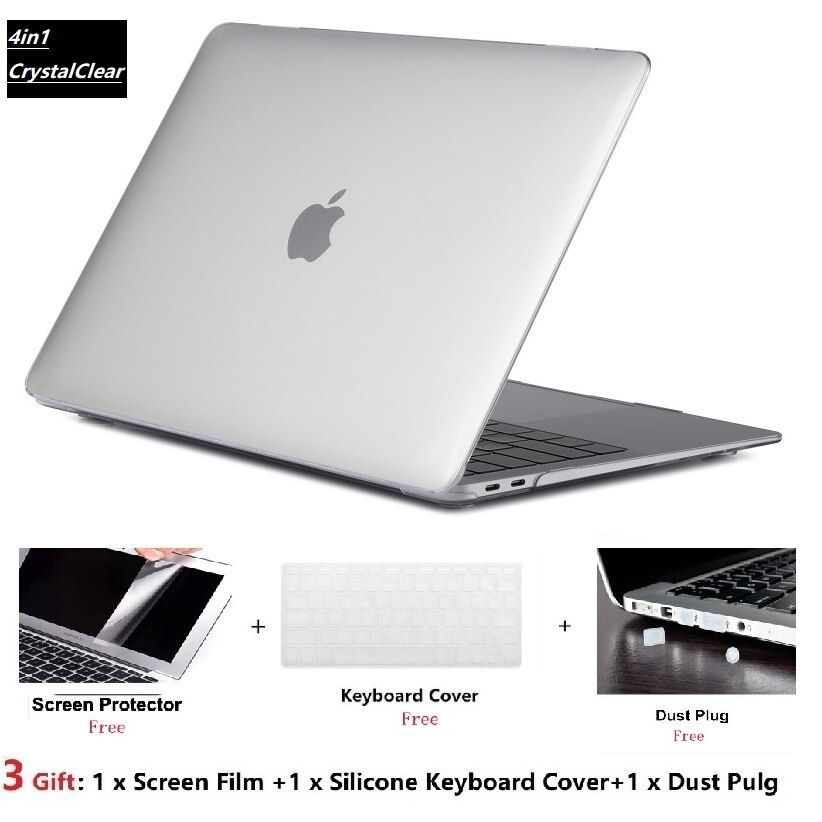 Crystal Laptop Case +Keyboard Cover+Screen Film+Dust Pulg For Apple Macbook Air Pro Retina Touch Bar 11 11.6 12 13 15 15.4 inchs