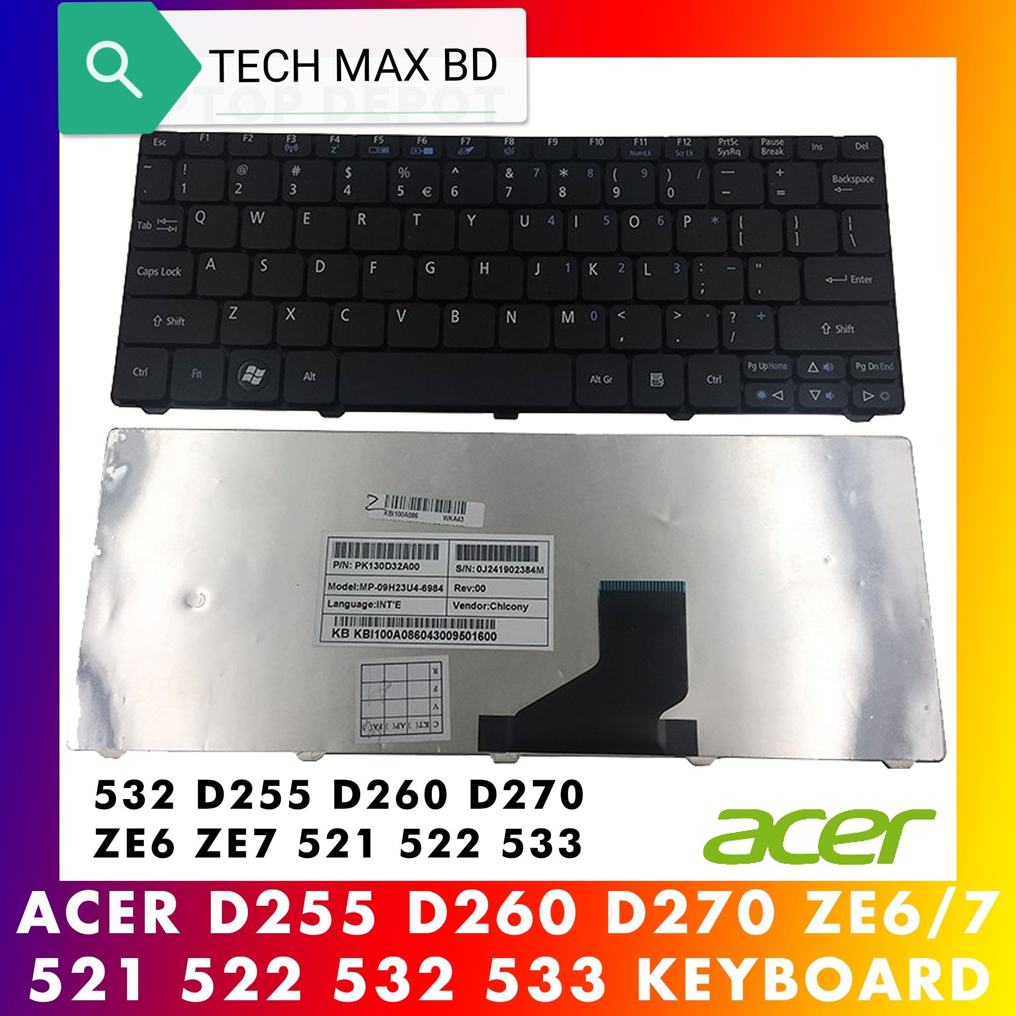 Laptop Keyboard For Acer D255 D260 D270 ZE6/7 521 522 532 Laptop Keyboard - Keyboard - Keyboard - Keyboard