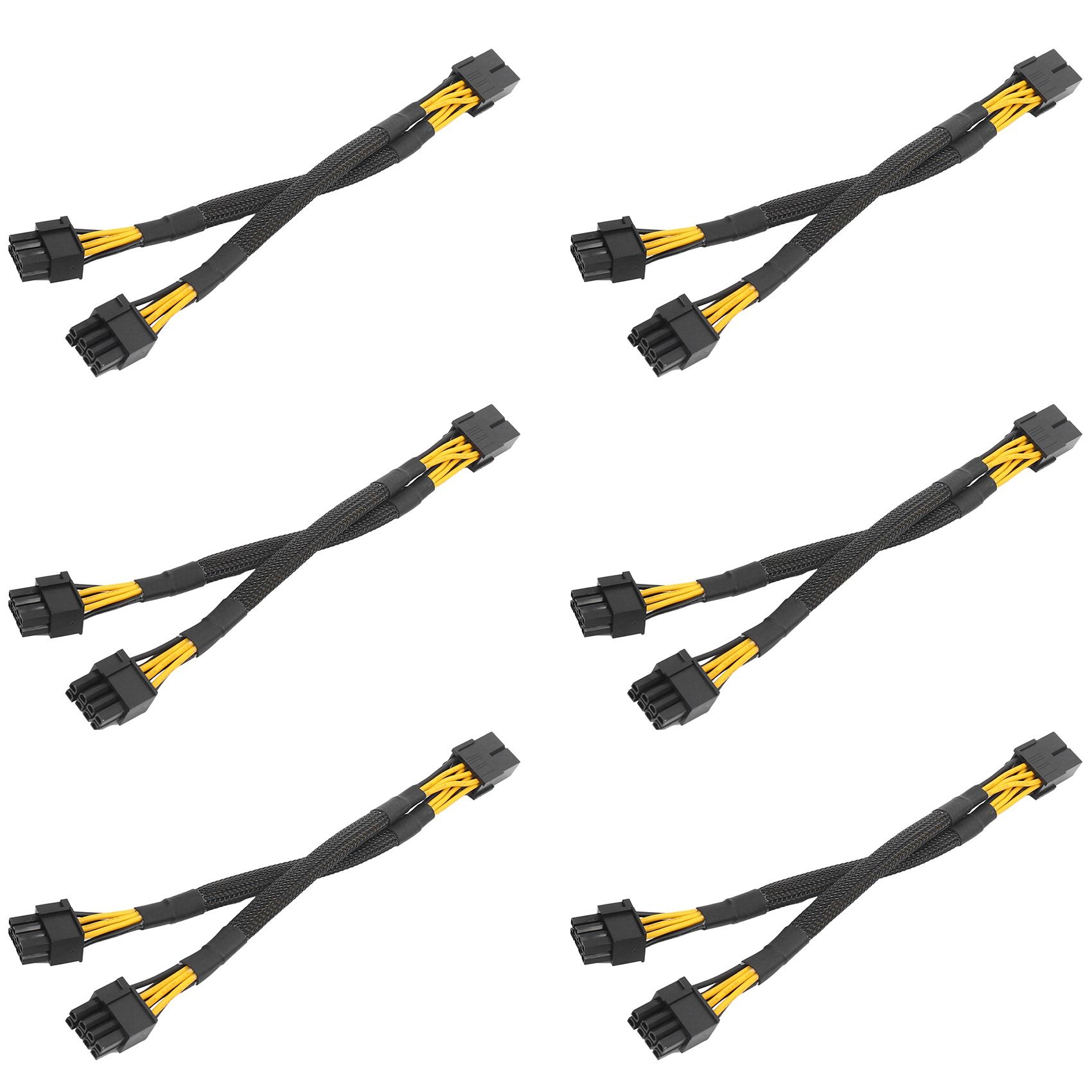 6PCS GPU PCIe 8 Pin Female to Dual 2X 8 Pin (6+2) Male PCI Express Power Adapter Braided Y-Splitter Extension Cable,20cm