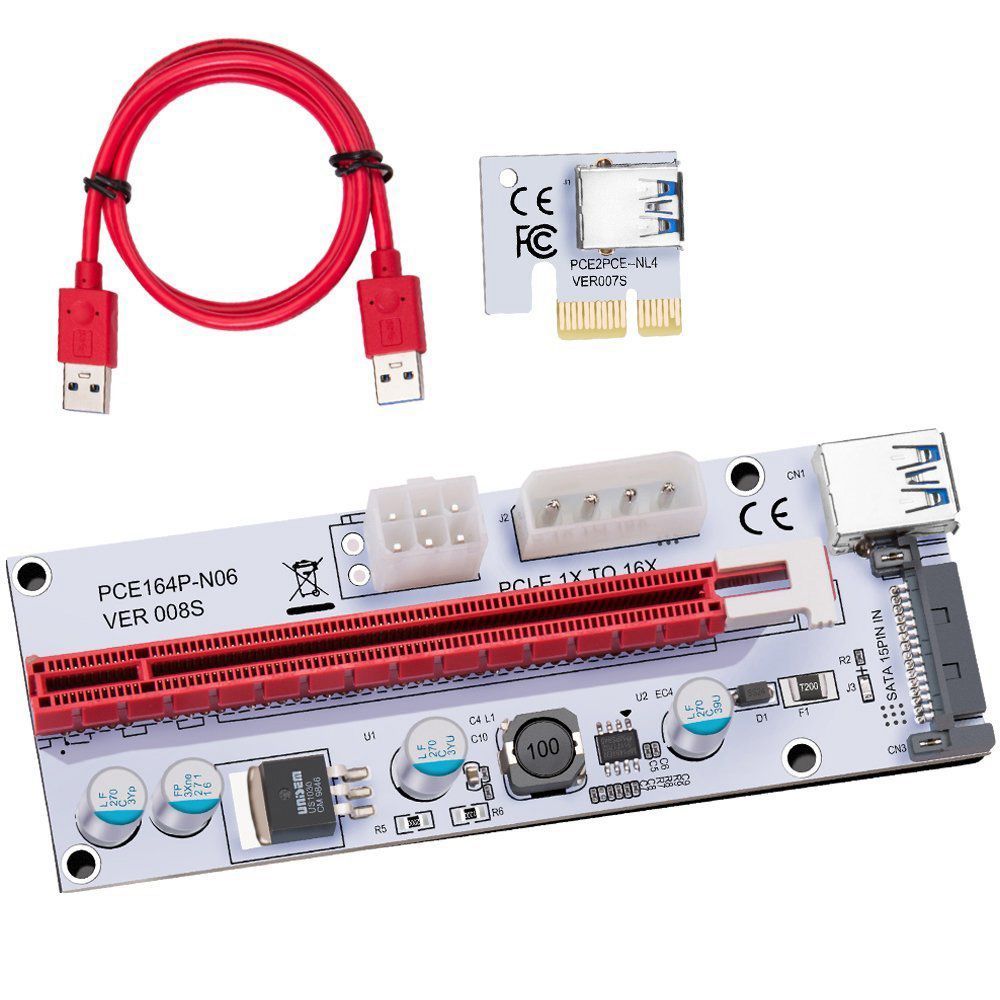 USB 3.0 Pcie PCI-E Express 1X To 16X GPU Extender Riser Card Adapter - white & red