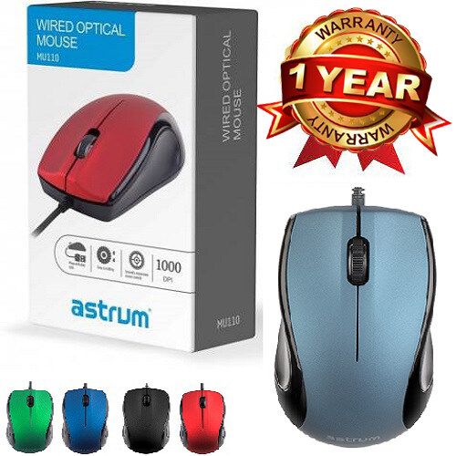 Astrum MU110 Optical Mouse Red Black Green (1 Year Warranty)