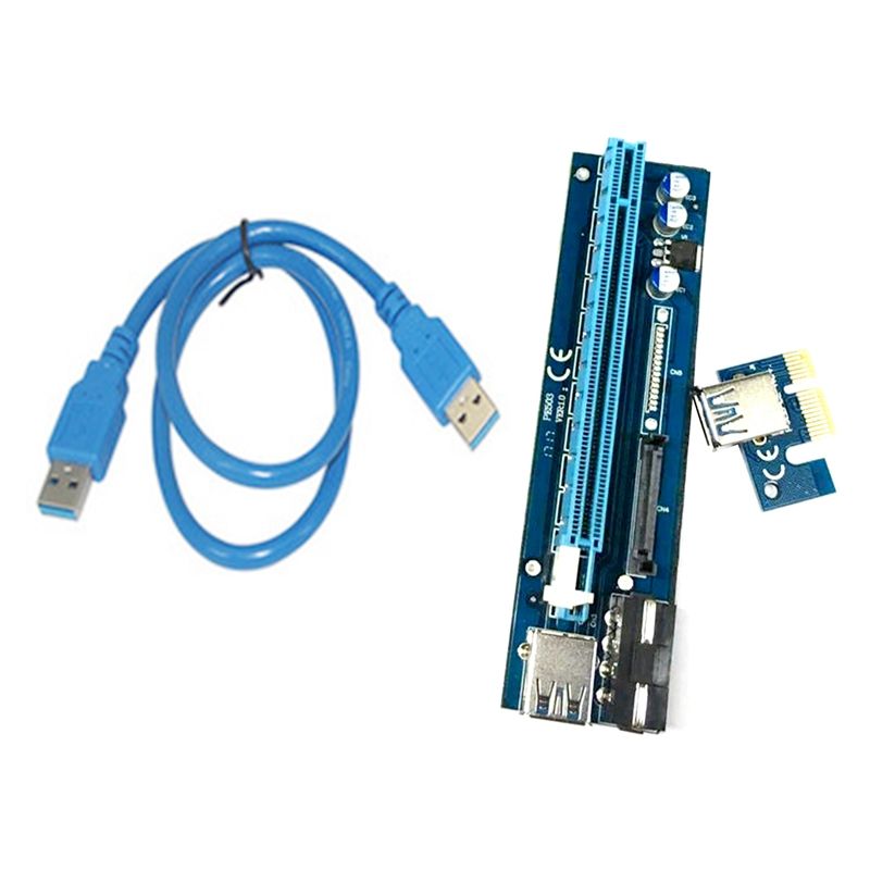 PE503 PCI-E 1X to 16X Extension Cable Dual Power Supply Interface 4PIN+SATA Adapter Card for BTC Miner