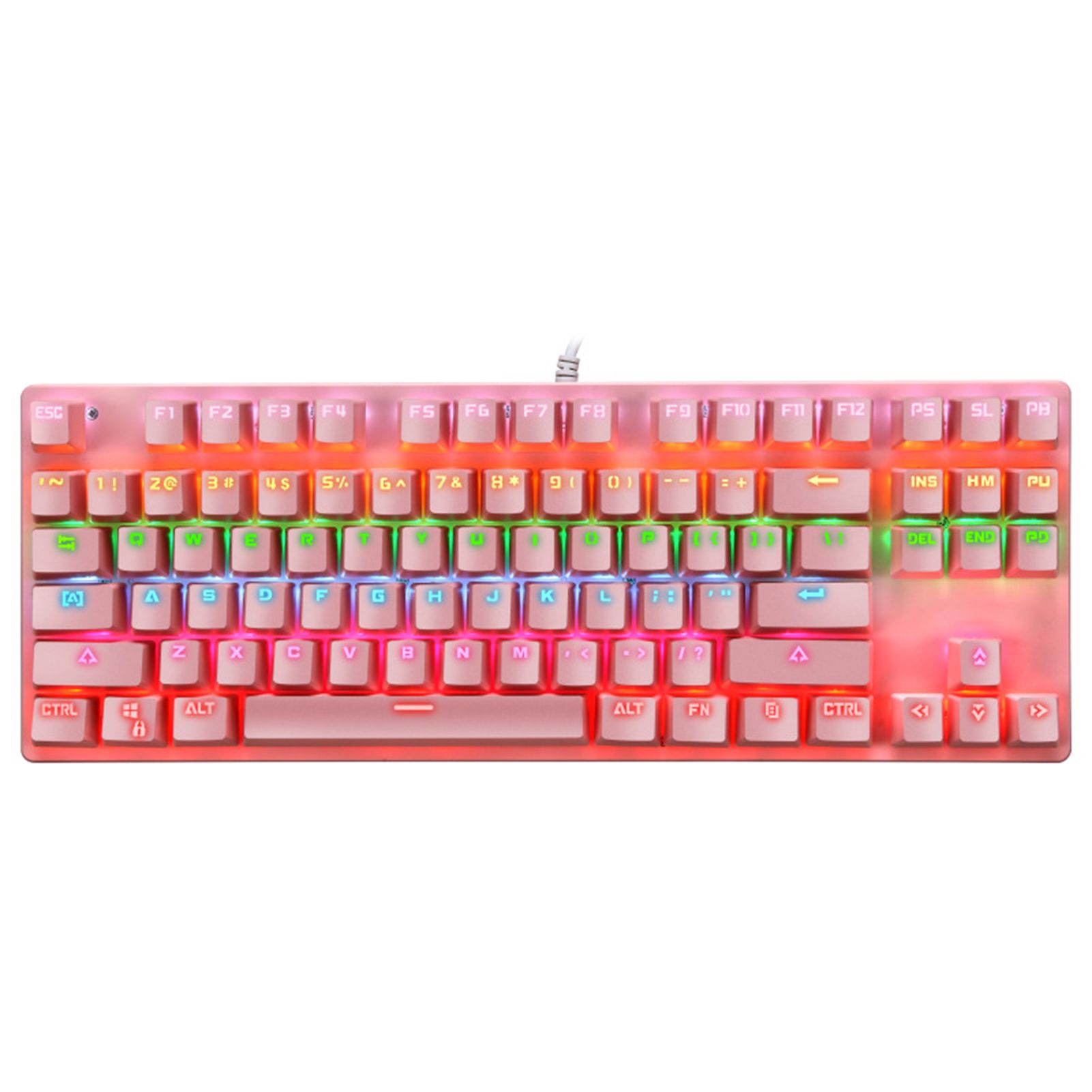 K7 Wired Keyboard Sensitive Plug Play RGB Cool Light USB2.0 87 Keys USB Keyboard for Players