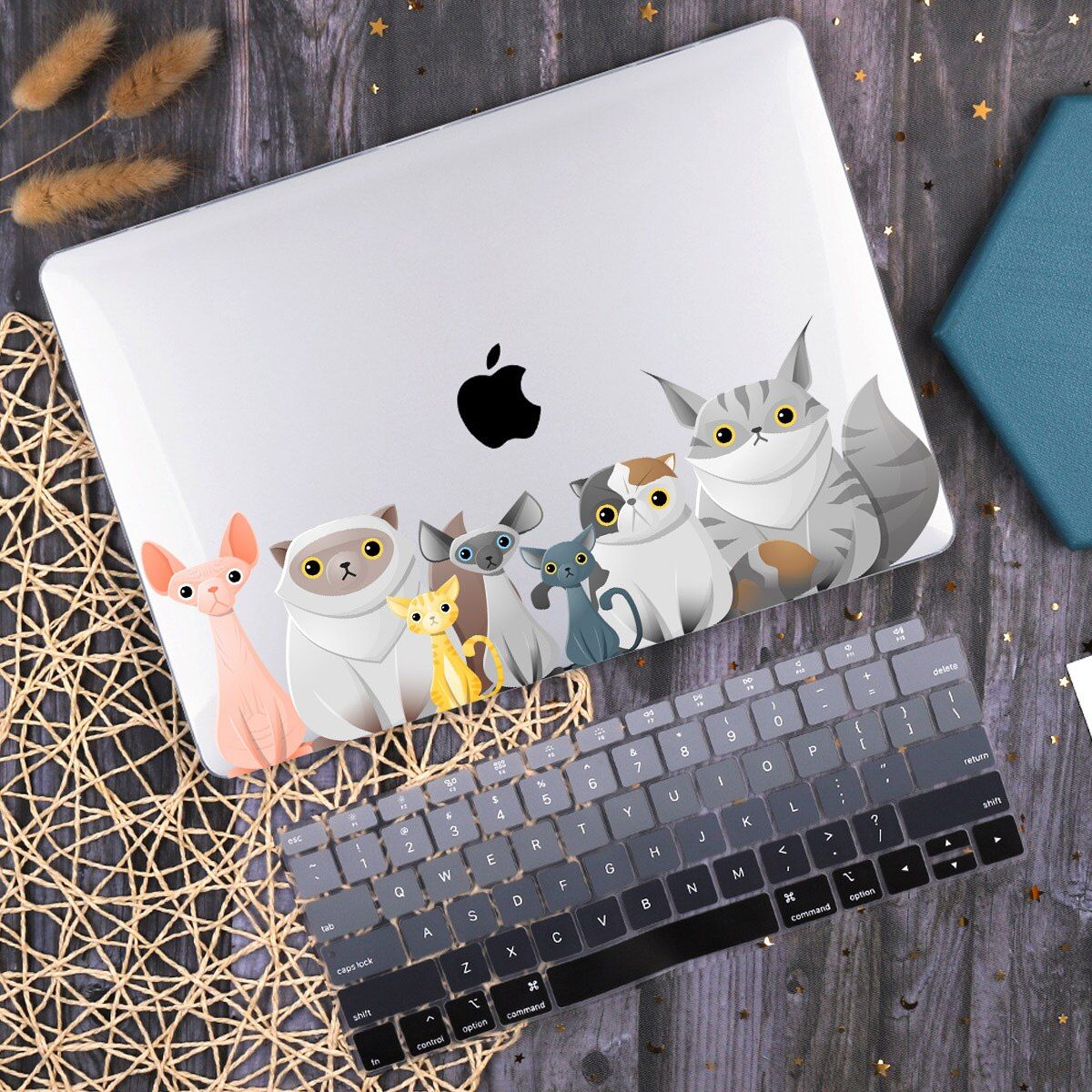 Redlai Case for MacBook Air Pro Retina 11 12 13 15 16 inch touch bar 2020 A2337 A2338 A2179 A1466 Cat Family Plastic Hard Cover